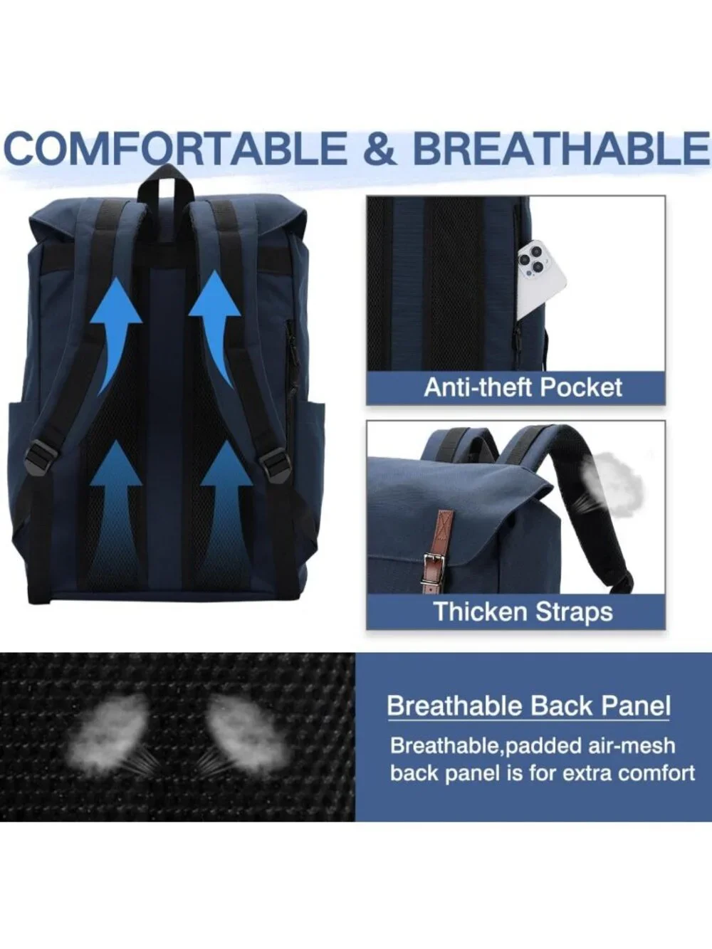 Water-Resistant Men's Backpack, Anti-Theft Casual Daypack for Travel & Hiking